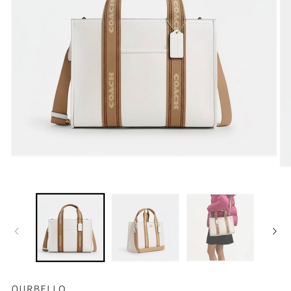 Coach Cream Leather Tote with Tan Branded Webbing - Picture 2 of 6